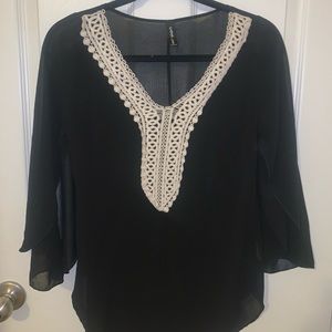Black Mesh Blouse with Crochet